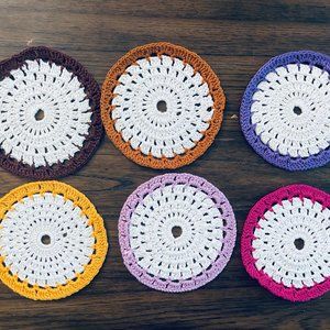 D2 Set of 6 Handmade Knitted Drinking Glass Coasters